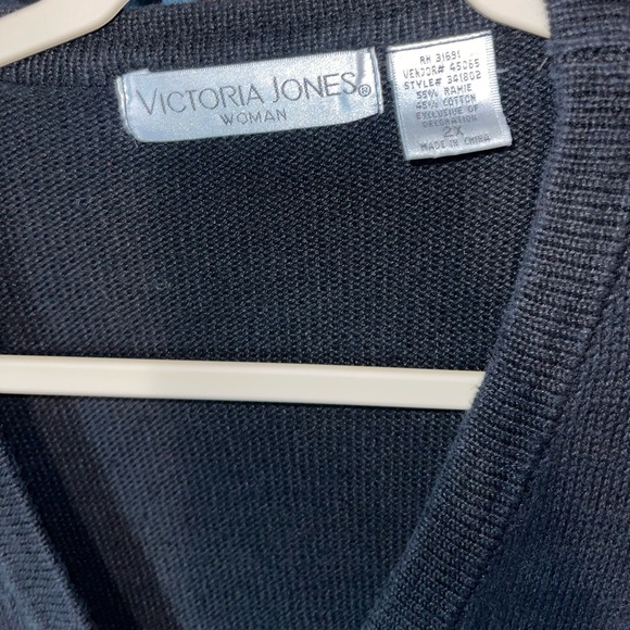 Victoria Jones Santa Sleigh Christmas Black V-Neck Cardigan Sweater Women's 2X - Picture 9 of 9